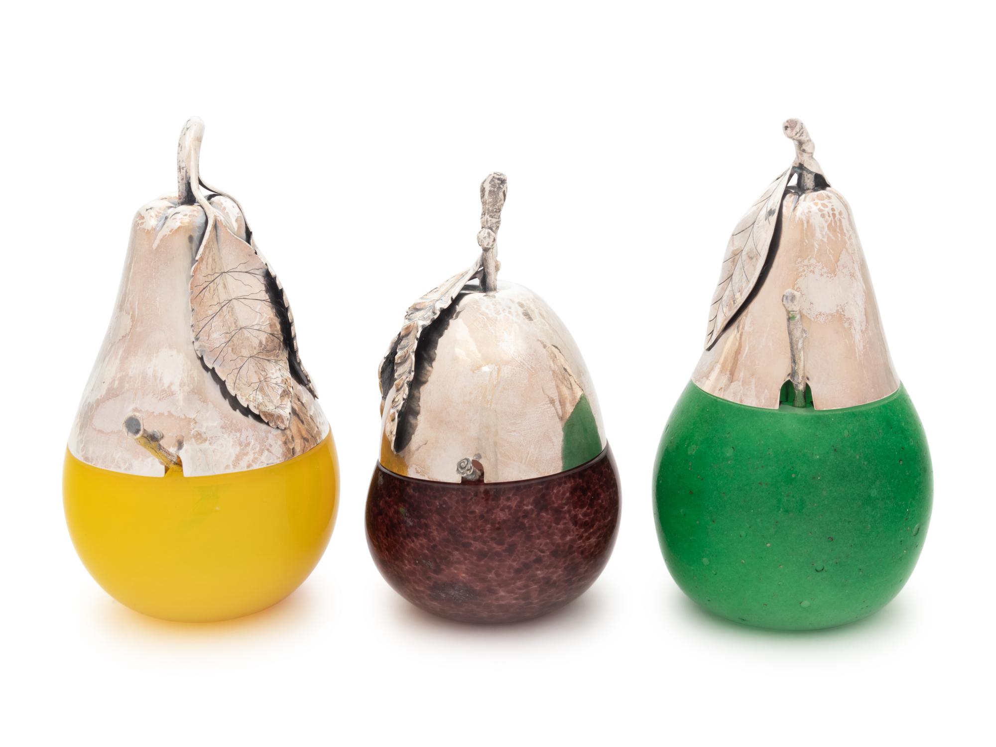 Three Buccellati Silver-Mounted Glass Jam Jars