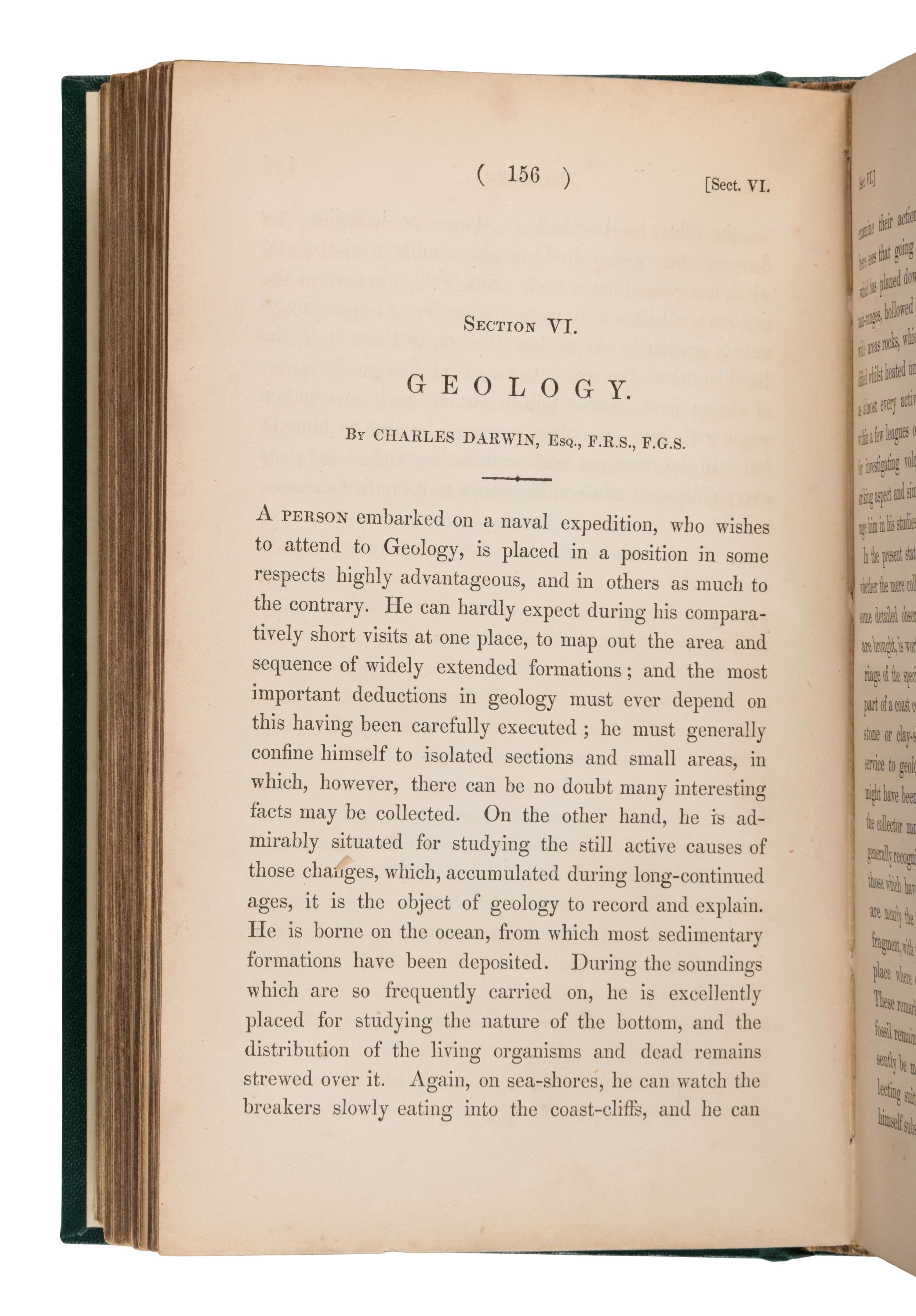 [Darwin, Charles (1809-1882)]. "Geology." In: A Manual of Scientific Enquiry . Sir John F. W. Herschel, editor. London: John Murray, 1849.