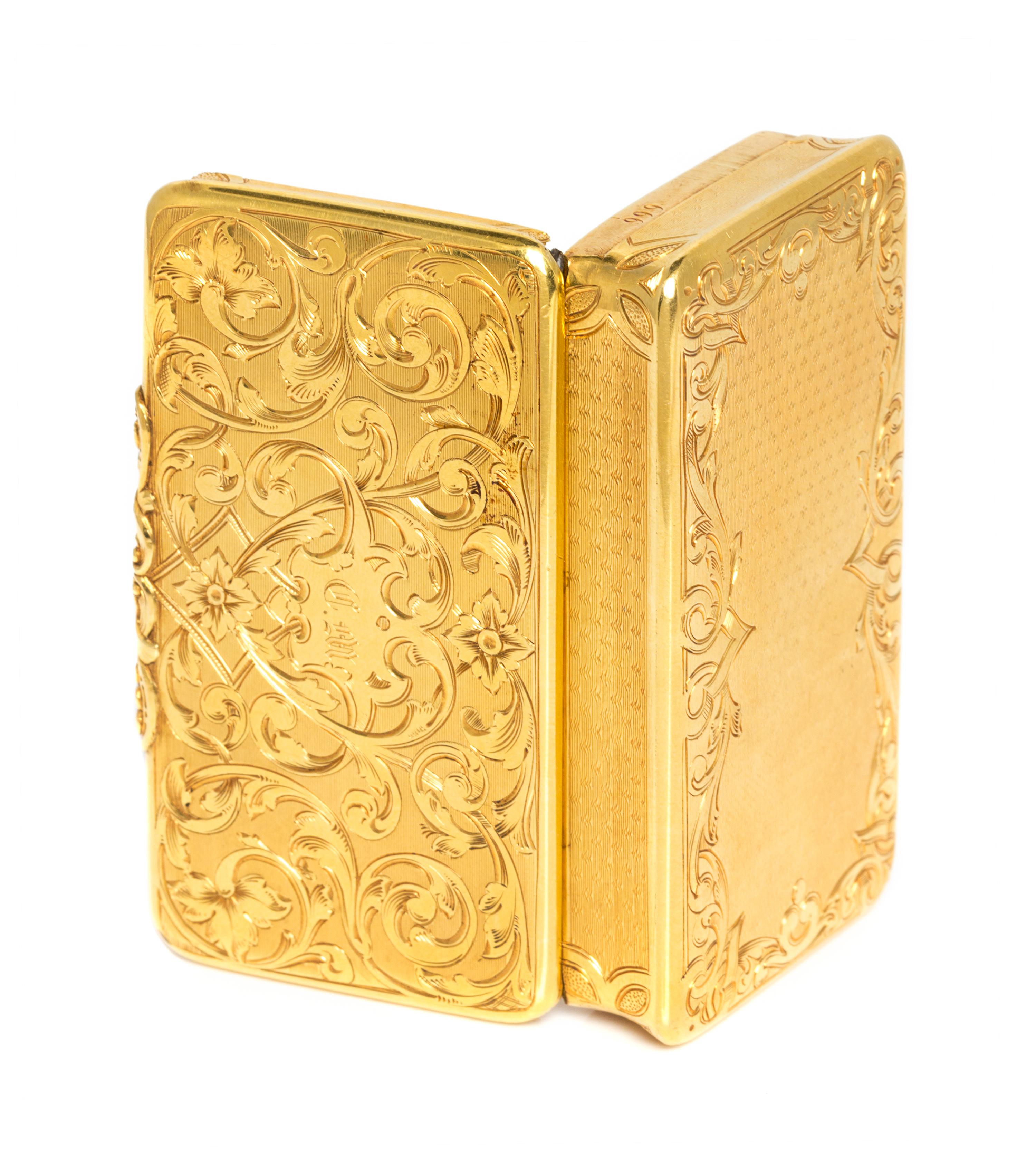 A French 18 Karat Gold Snuff Box, Possibly Louis Tassin, Paris, the lid worked with foliate volute and floral elements and centered by