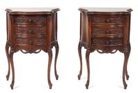 A Pair of Louis XV Style Walnut Bedside Tables Height of pair 29 inches. — 20TH CENTURY