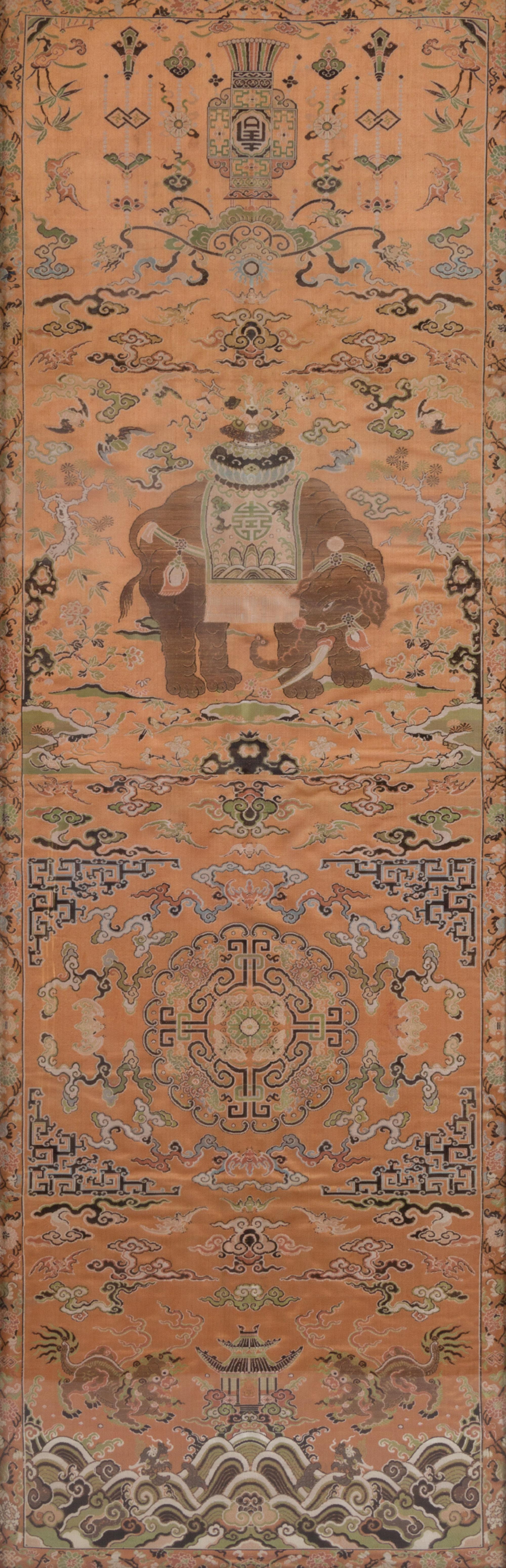 A Set of Four Chinese Embroidered Silk Wall Panels Each 59 1/2 x 19 1/2 inches. — LATE QING DYNASTY