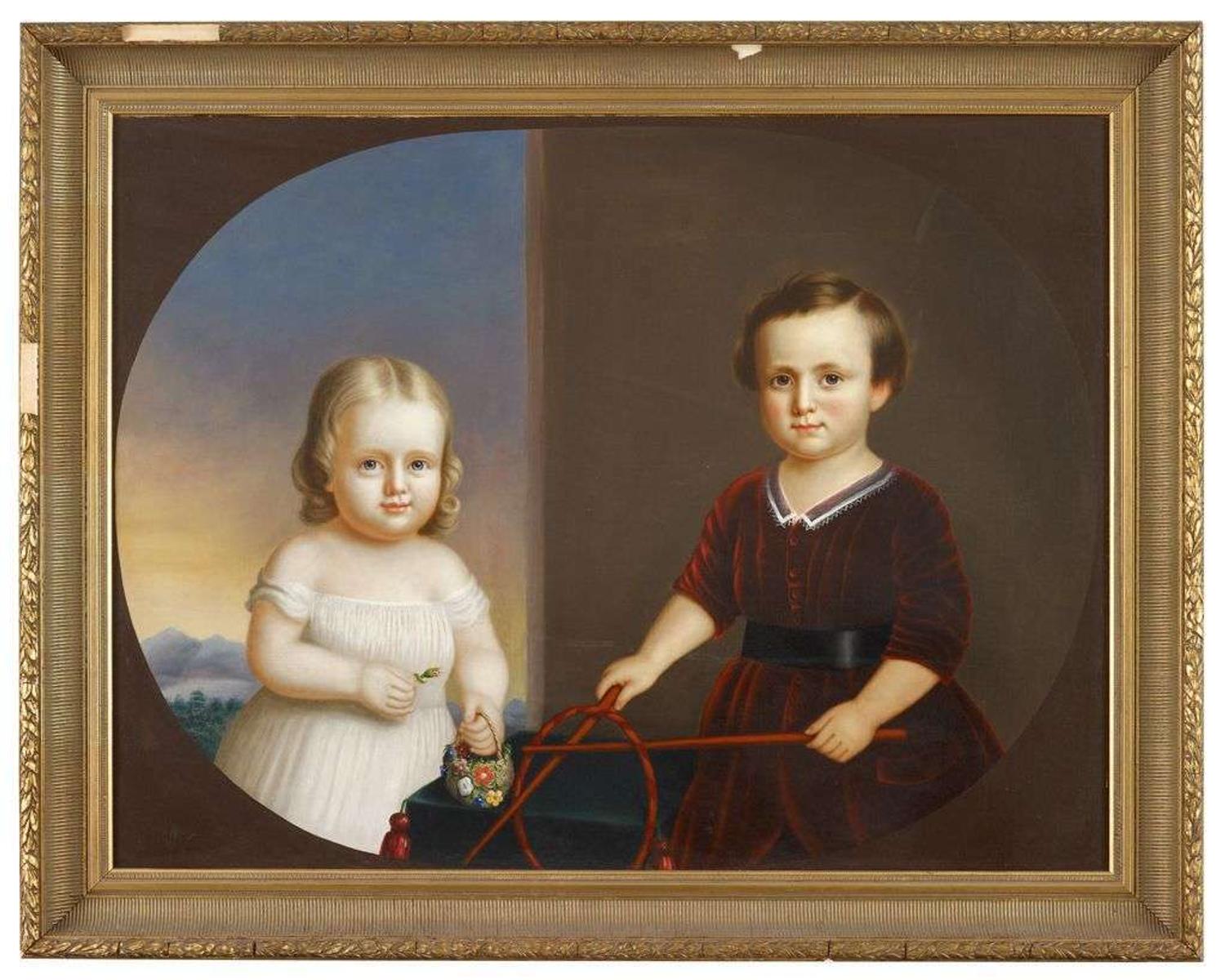 Attributed to Nelson Cook (1808-1892) double portrait of a brother and his sister