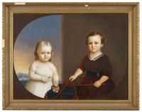 Attributed to Nelson Cook (1808-1892) double portrait of a brother and his sister