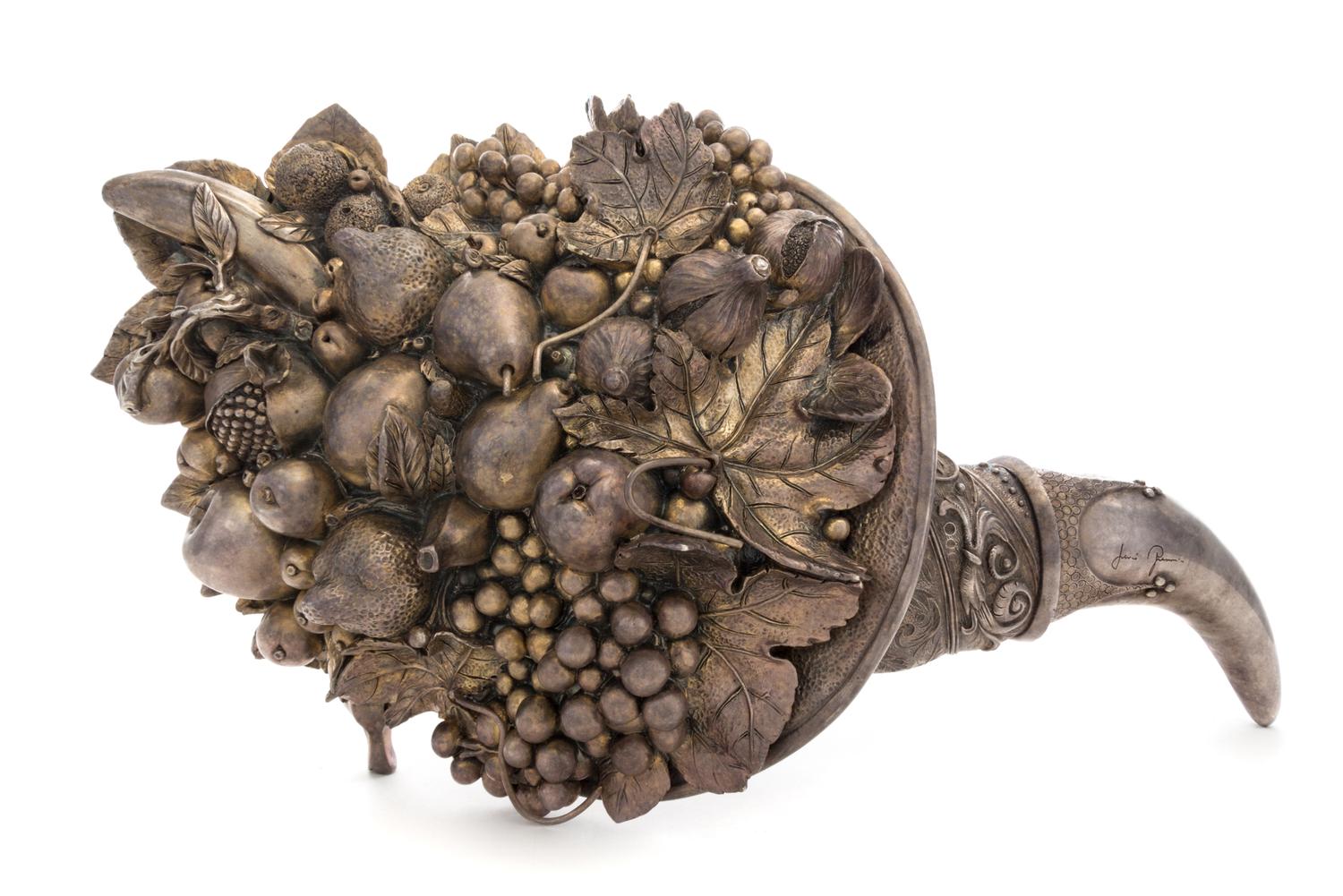 A Silver-Plate Table Ornament, 20th Century, in the form of a cornucopia, signed and marked indistinctly.