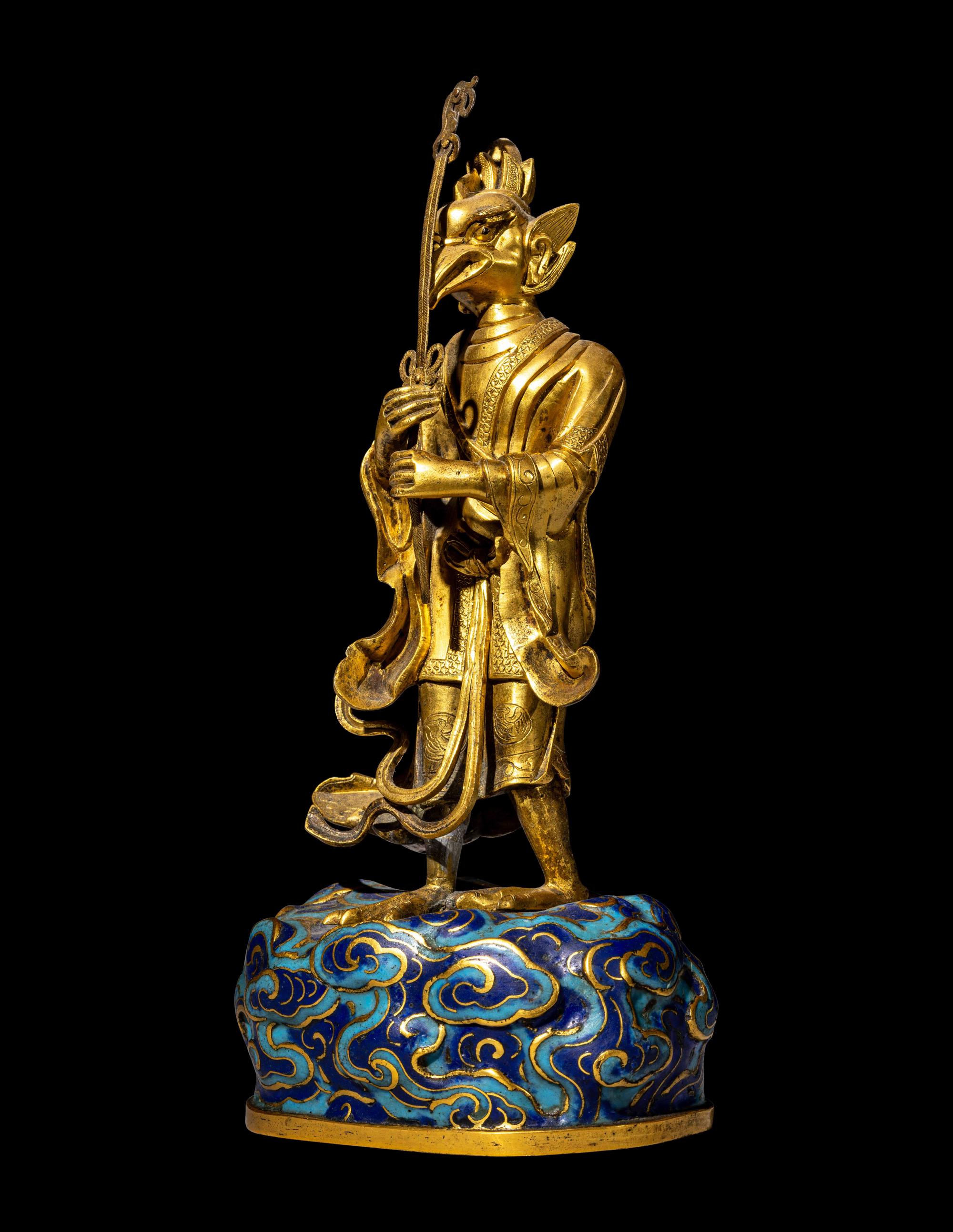 A Chinese Gilt Bronze and Cloisonn é Enamel Figure of a Daoist Immortal