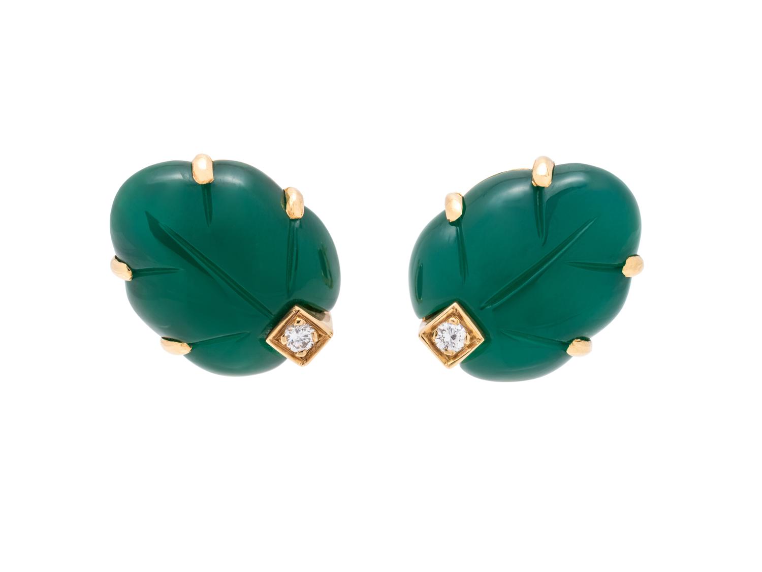 CARTIER, CHALCEDONY AND DIAMOND EARCLIPS