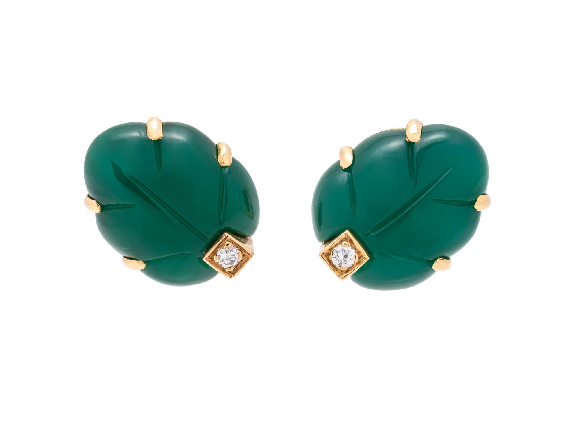 CARTIER, CHALCEDONY AND DIAMOND EARCLIPS
