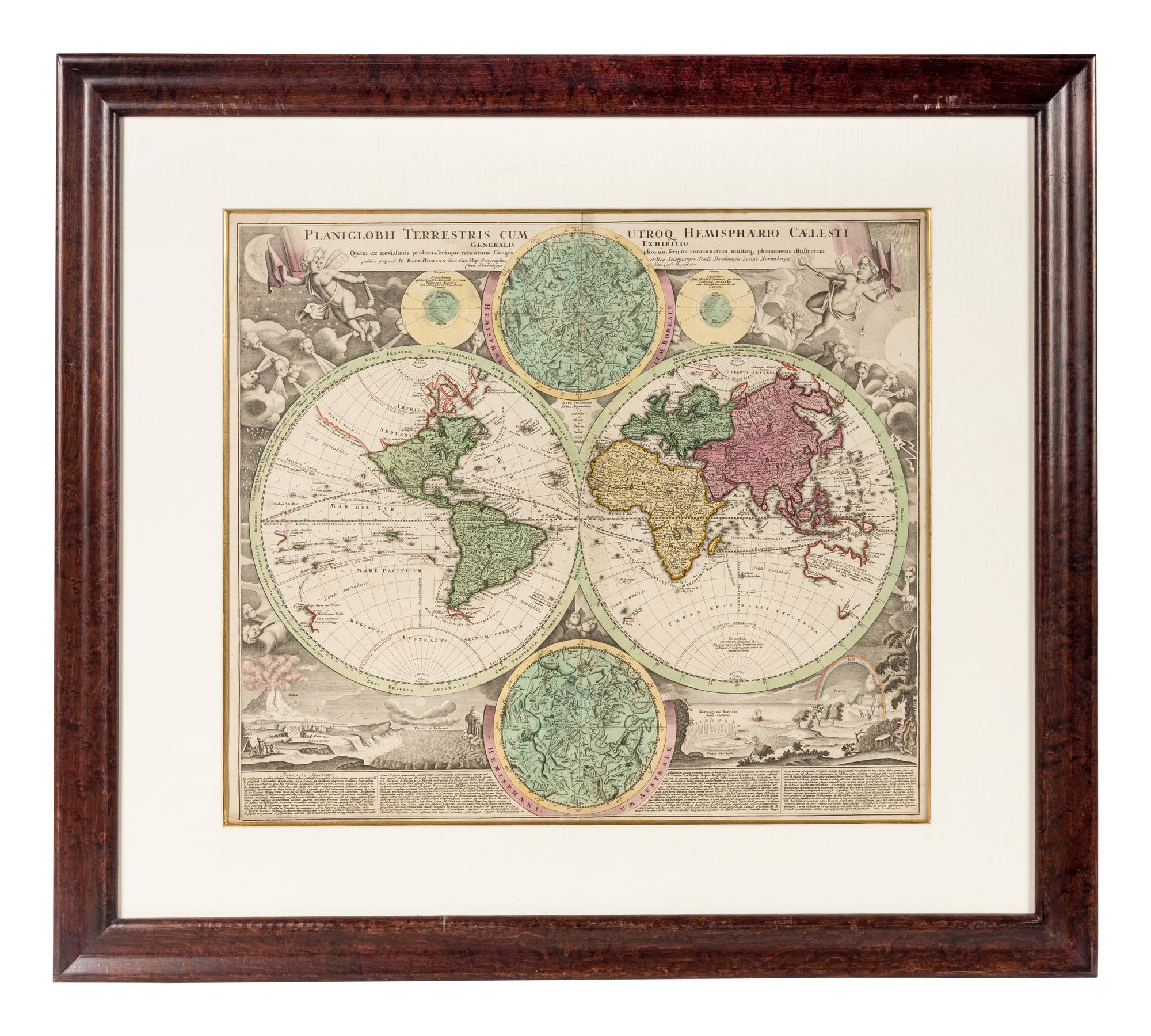 [MAP]. HOMANN, Johann Baptist (1663-1724). Planiglobii Terrestris cum utroq Hemisphaerio Caelesti … Nuremberg, [ca 1720].