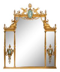 A Fine Edwardian Giltwood and Gesso Overmantel Mirror with Wedgwood-Style Plaques