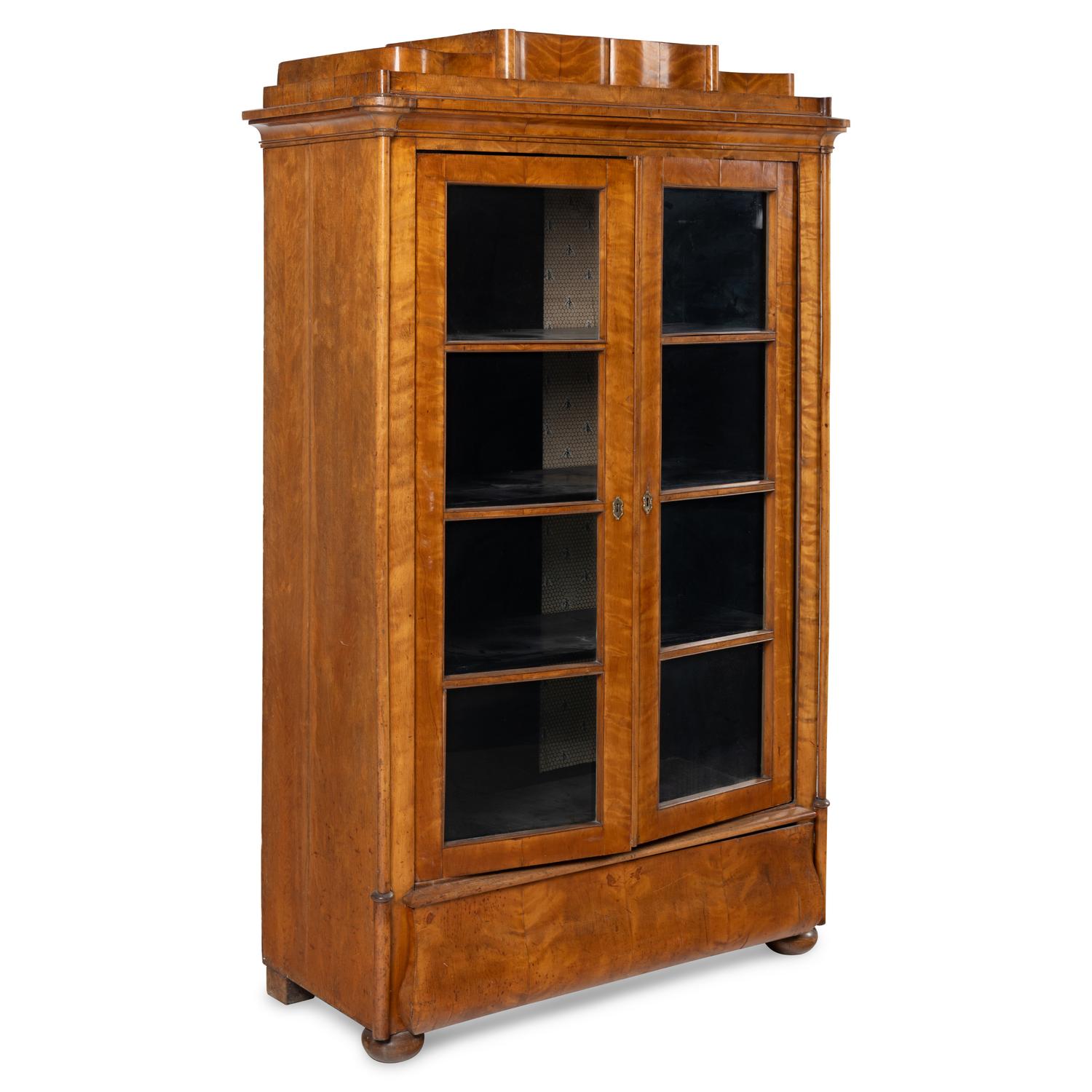 A Biedermeier Figured Birch Vitrine Cabinet