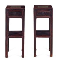 A Chinese Carved One Drawer Marble Inset Jardinière Stand