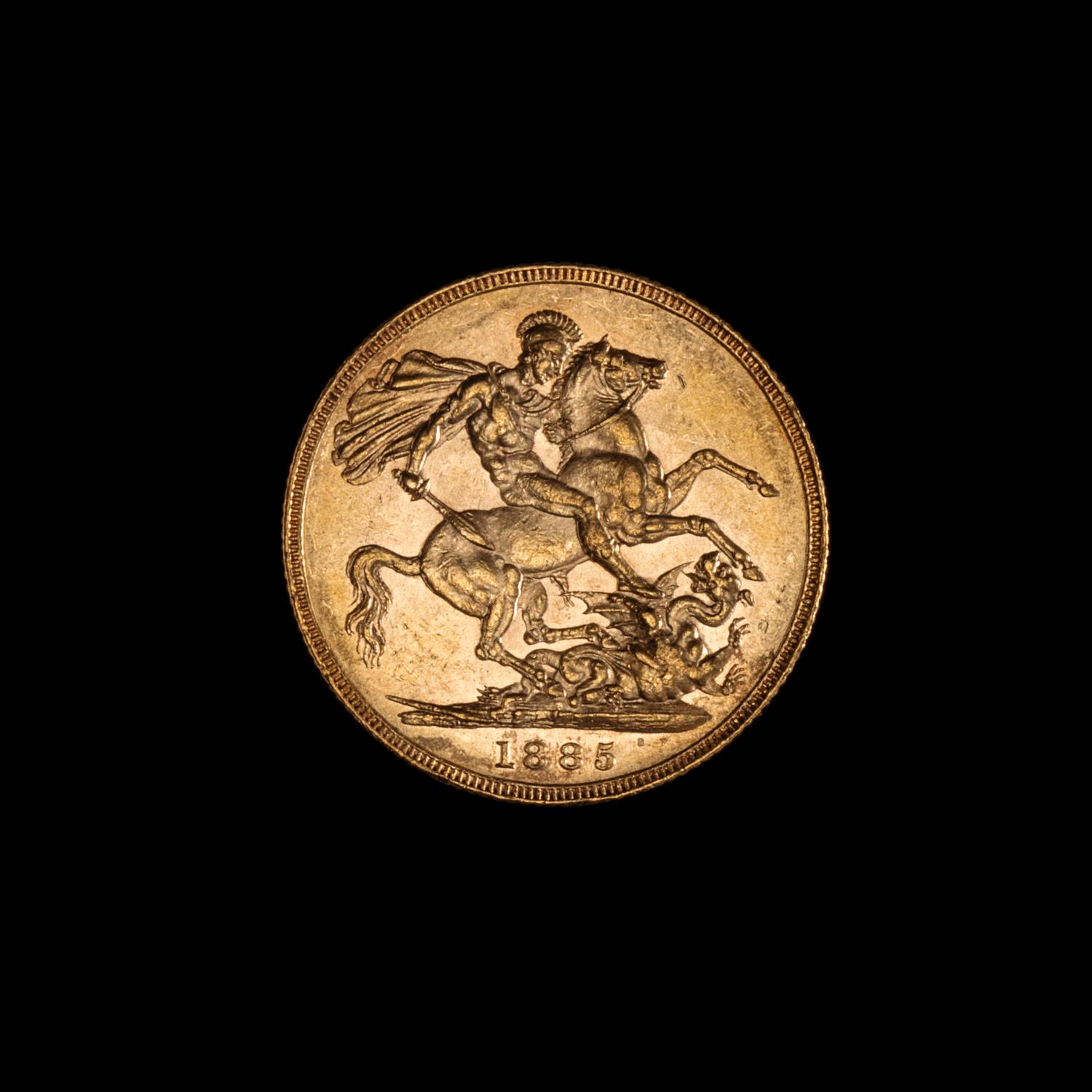 A United Kingdom 1885-M Sovereign: Young Victoria-Melbourne Mint Gold Coin