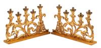 A Pair of Painted and Giltwood Five-Light Altar Candelabra Width 30 inches. — 19TH CENTURY