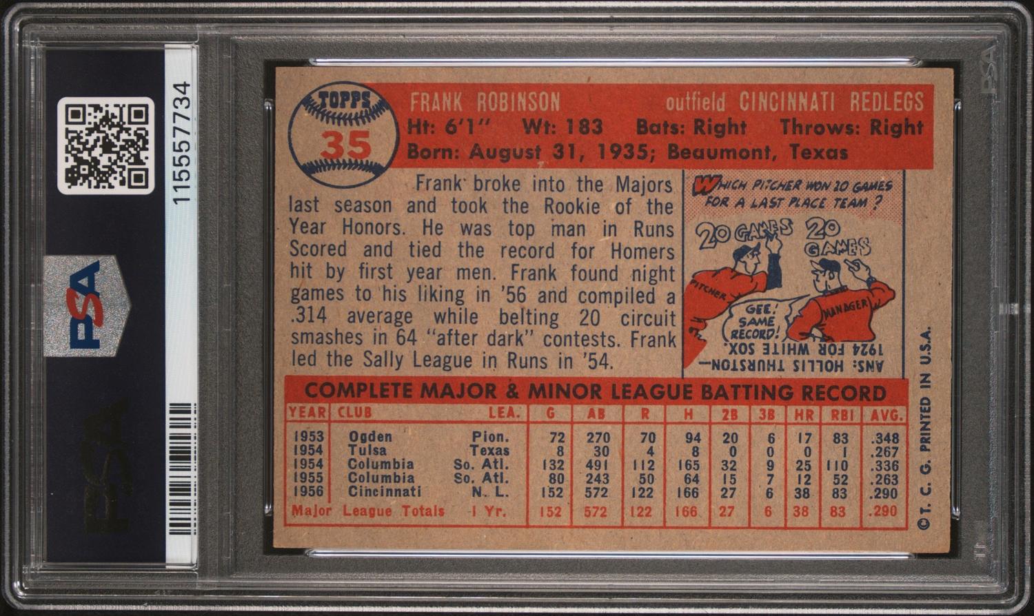 A 1957 Topps Frank Robinson Rookie Baseball Card No. 35 (PSA 6 EX-MT) from The Collection of David Eisenhower