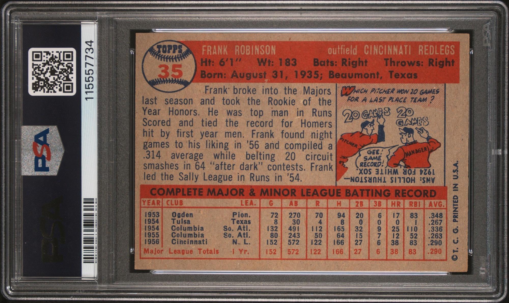 A 1957 Topps Frank Robinson Rookie Baseball Card No. 35 (PSA 6 EX-MT) from The Collection of David Eisenhower