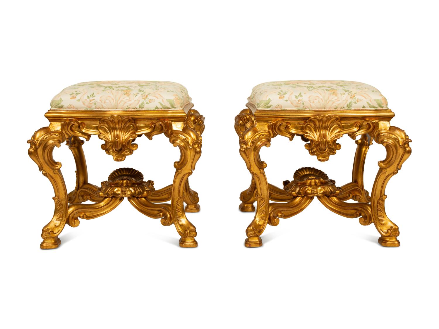 A Pair of Louis XVI Style Gilt Gessoed Taborets — WILLIAM, SWITZER, 20TH CENTURY