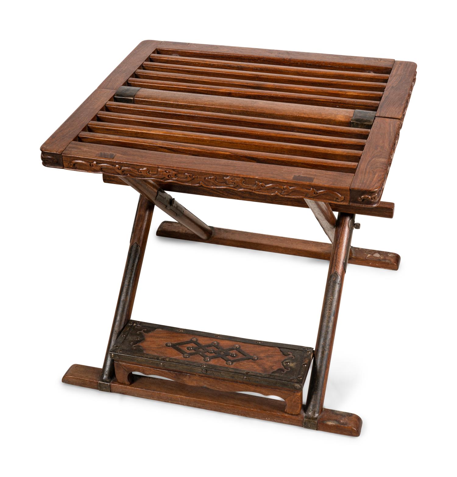 A Pair of Huanghuali and Mixed Wood Folding Stools