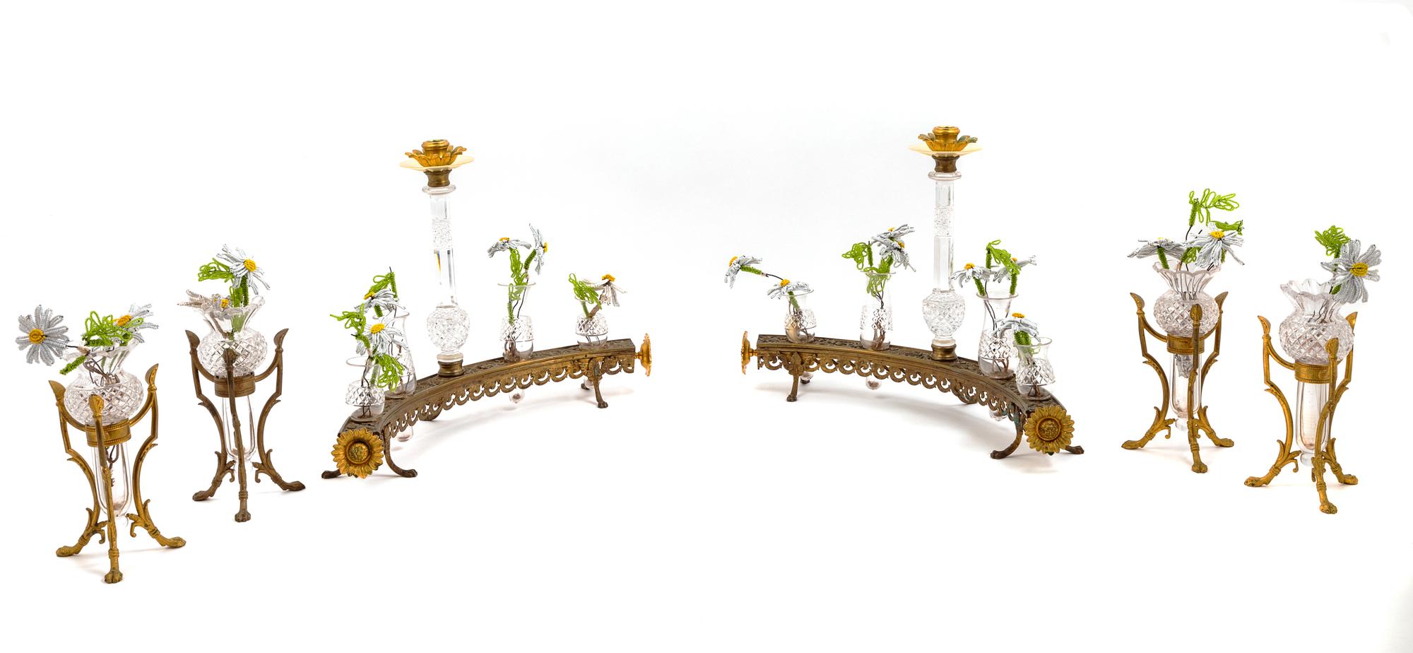 An Assembled French Gilt Metal and Cut Glass Table Garniture