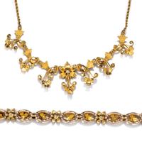 BICOLOR GOLD AND SEED PEARL BRACELET AND NECKLACE