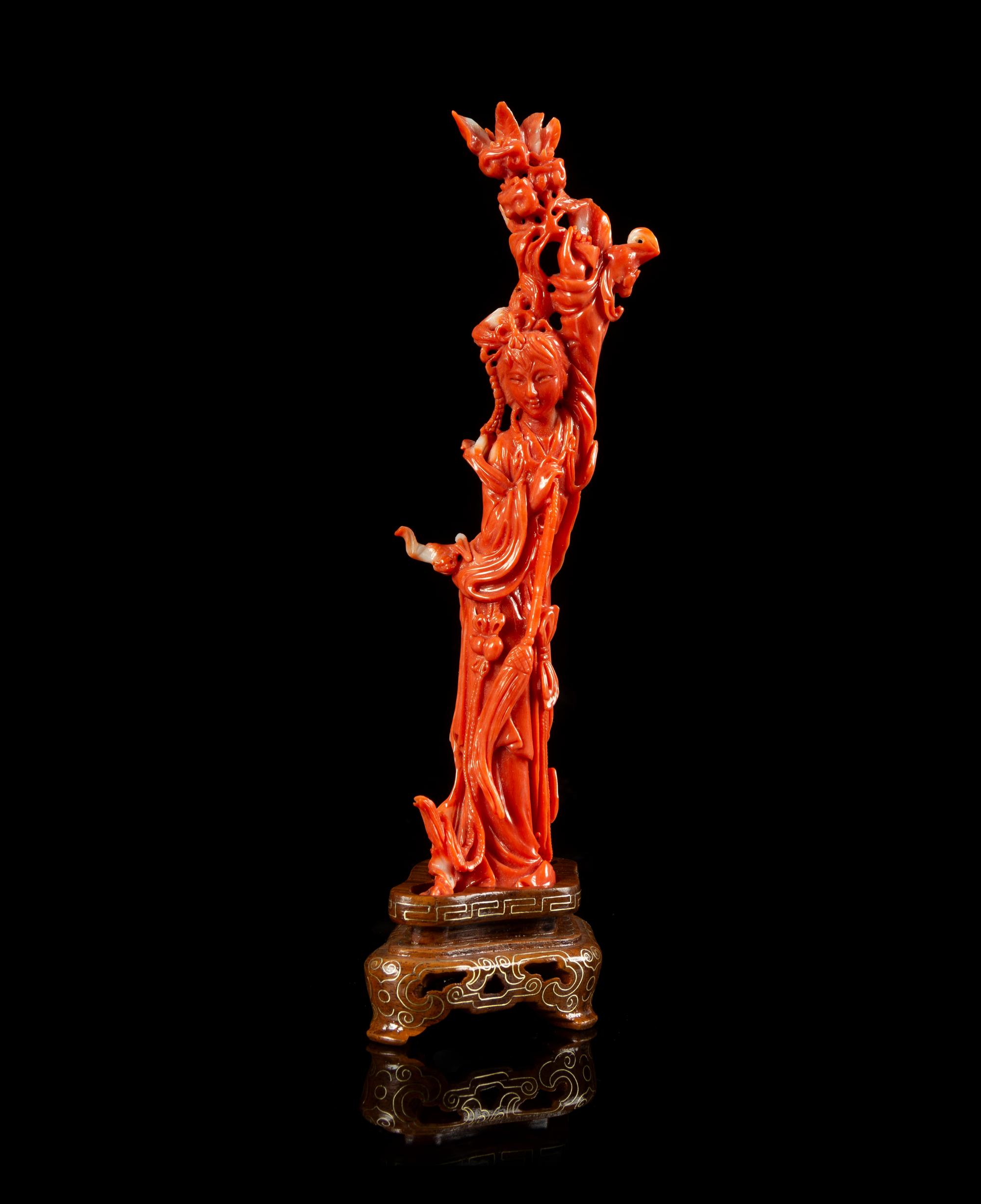 A Red Coral Figure of a Female Immortal