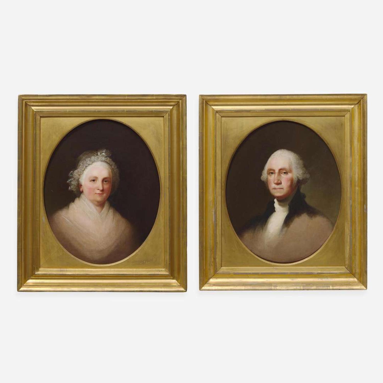 Jane Stuart (American, 1816-1888) Portrait of George and Martha Washington (A Pair) - After originals by Gilbert Stuart
