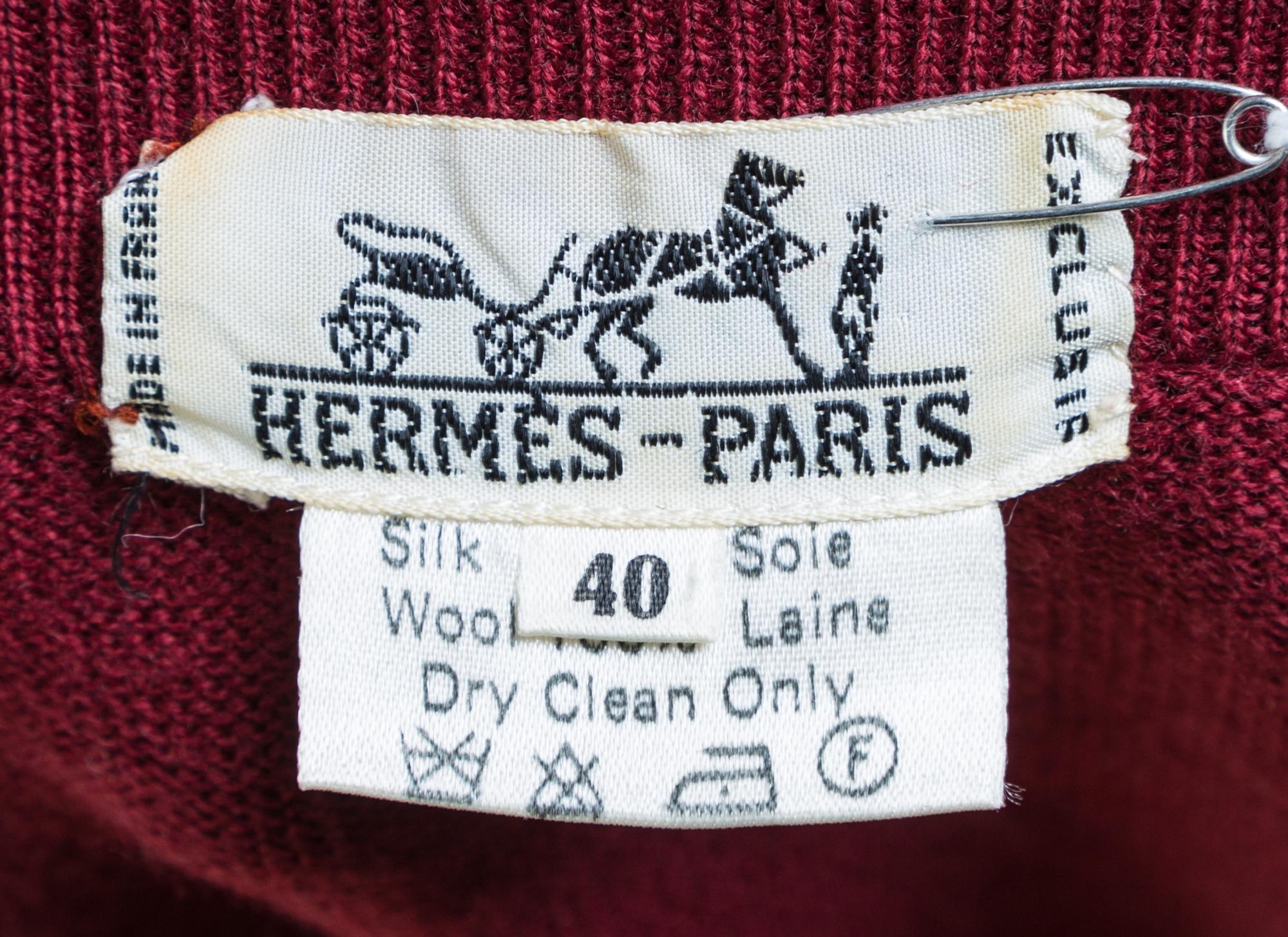An Hermes Maroon Wool and Silk Sweater, Size 40.