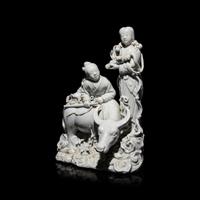 A Chinese Blanc de Chine Figural Group of the Weaver Girl and Herd Boy