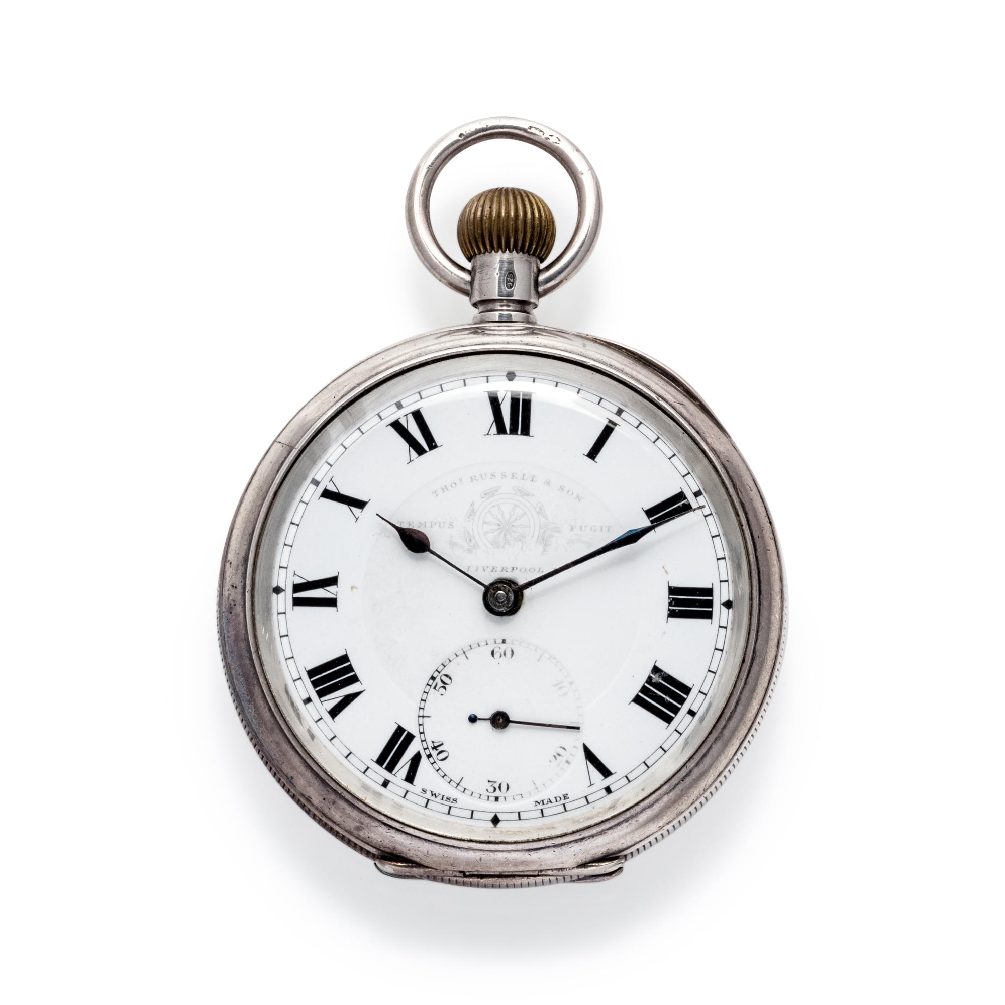 BRITISH, STERLING SILVER OPEN FACE POCKET WATCH