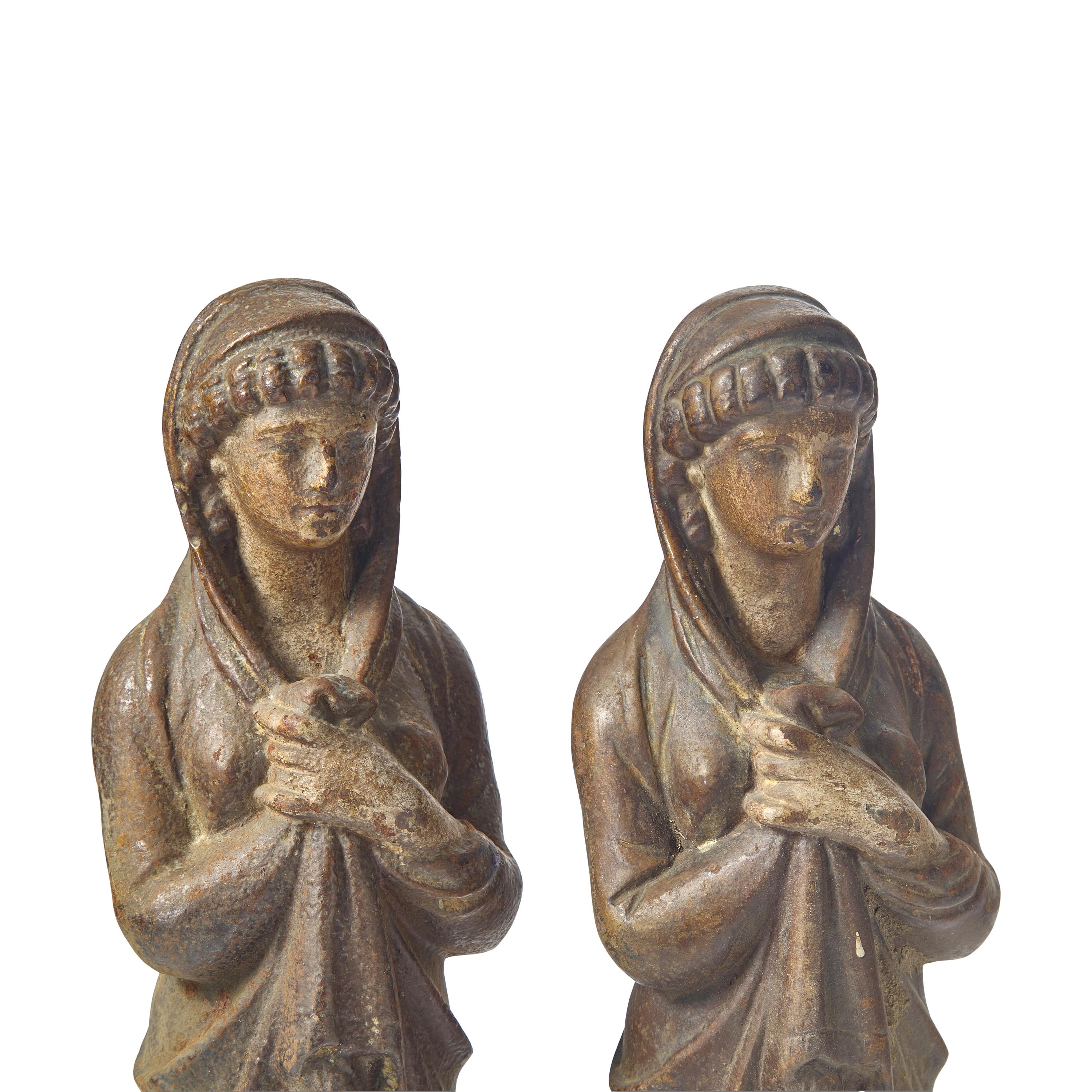 A Pair of Regency Cast-Iron Caryatid-Form Andirons