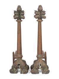 A Pair of Gothic Style Bronze Andirons