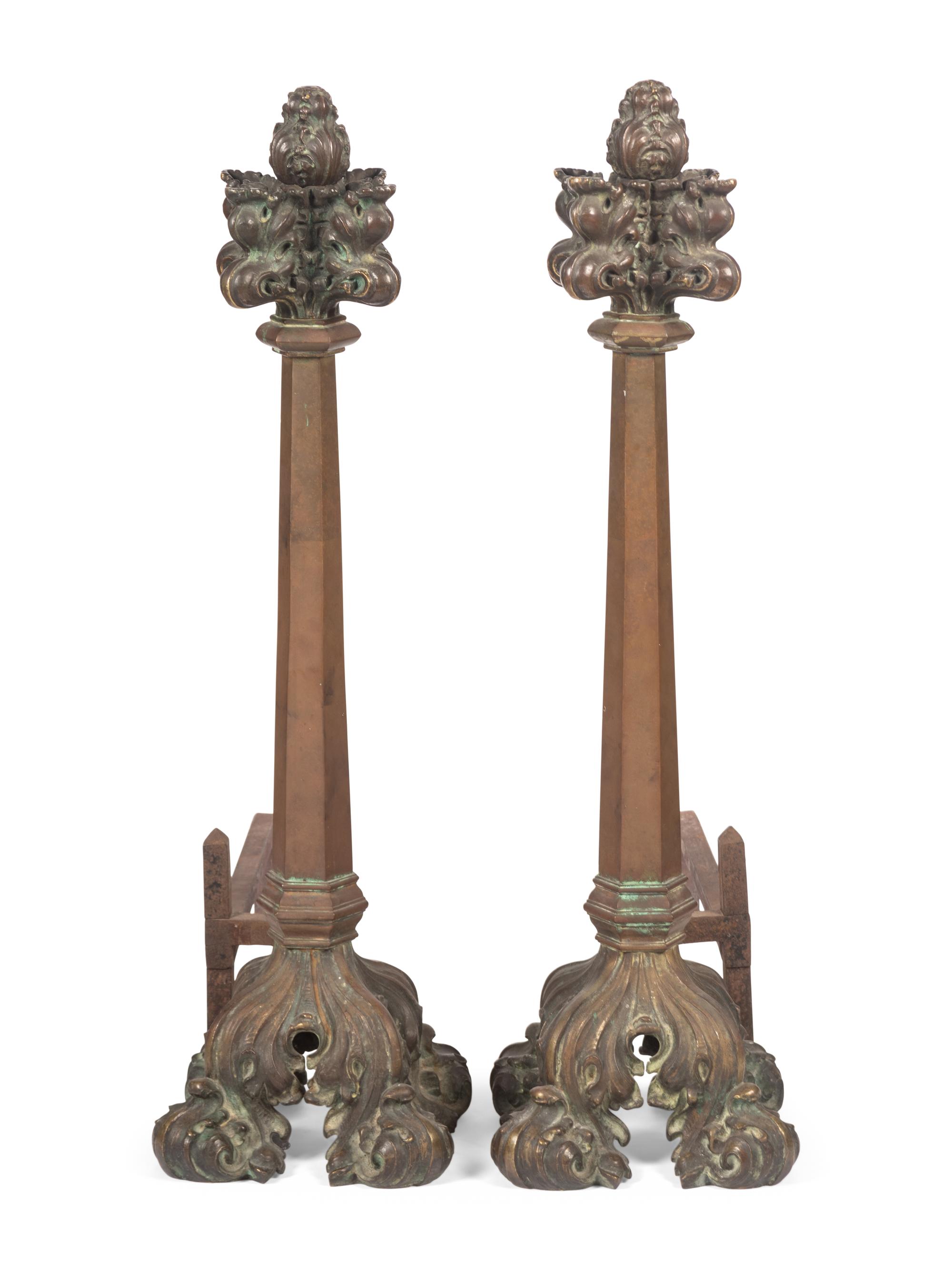 A Pair of Gothic Style Bronze Andirons