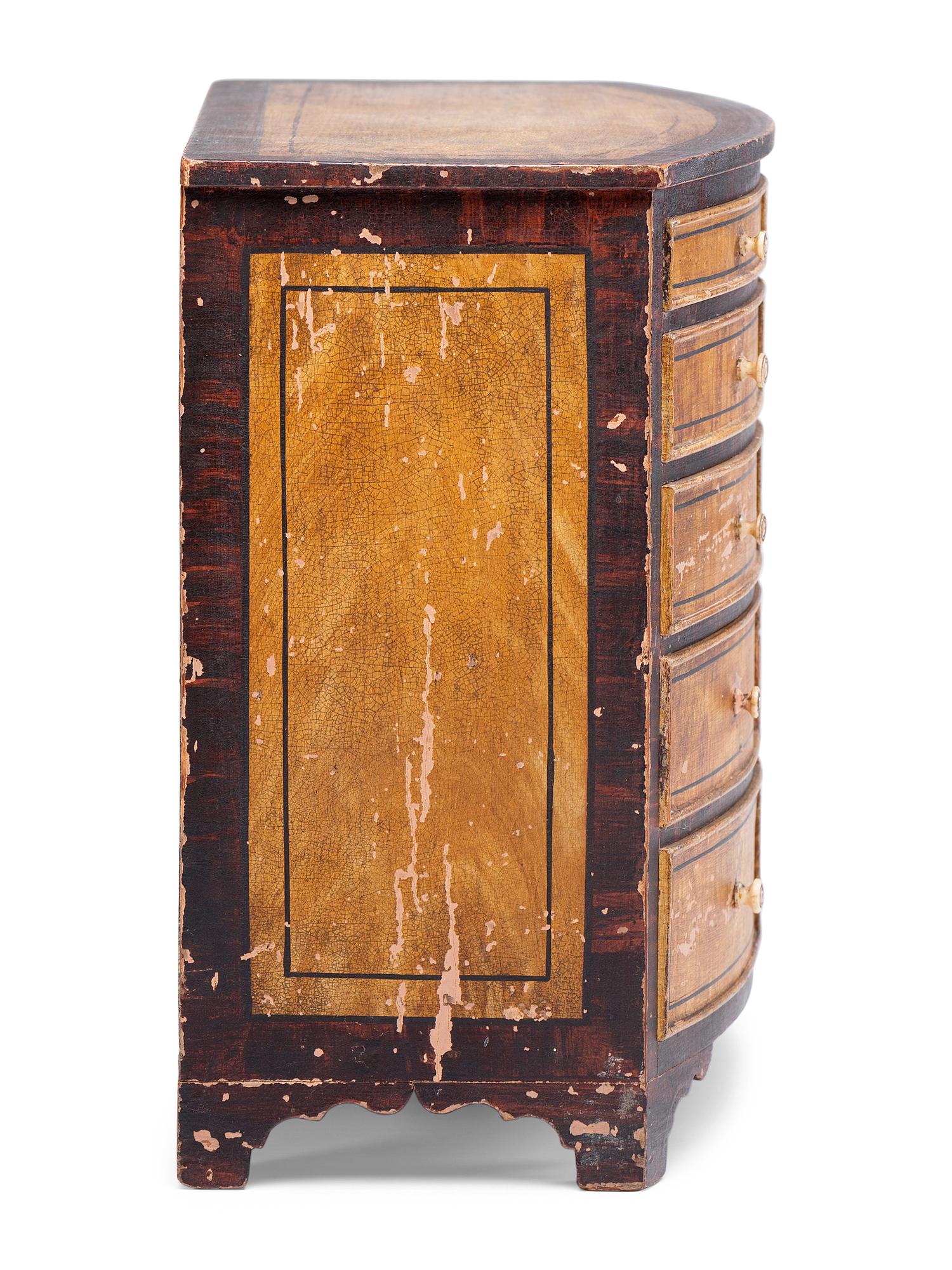 A Hepplewhite Bow Front Paint Decorated Miniature Chest
