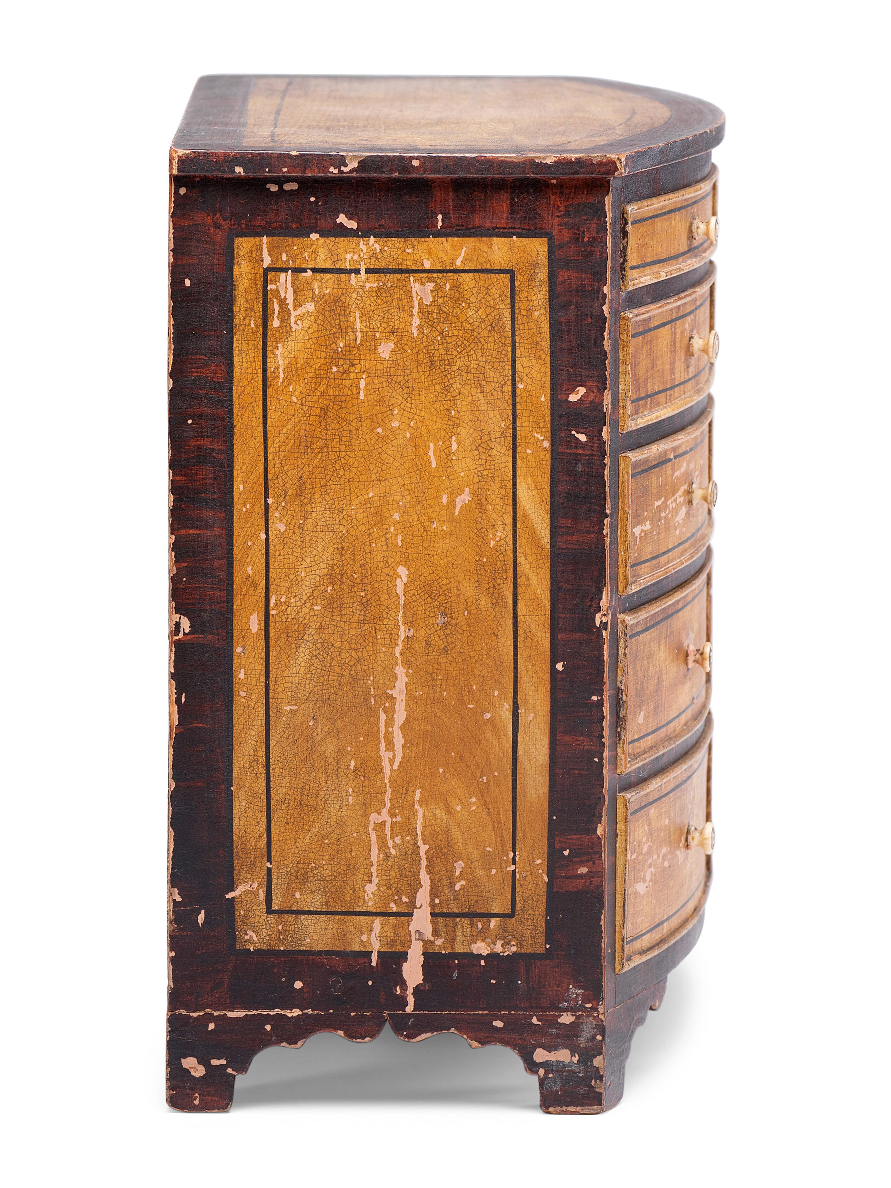 A Hepplewhite Bow Front Paint Decorated Miniature Chest