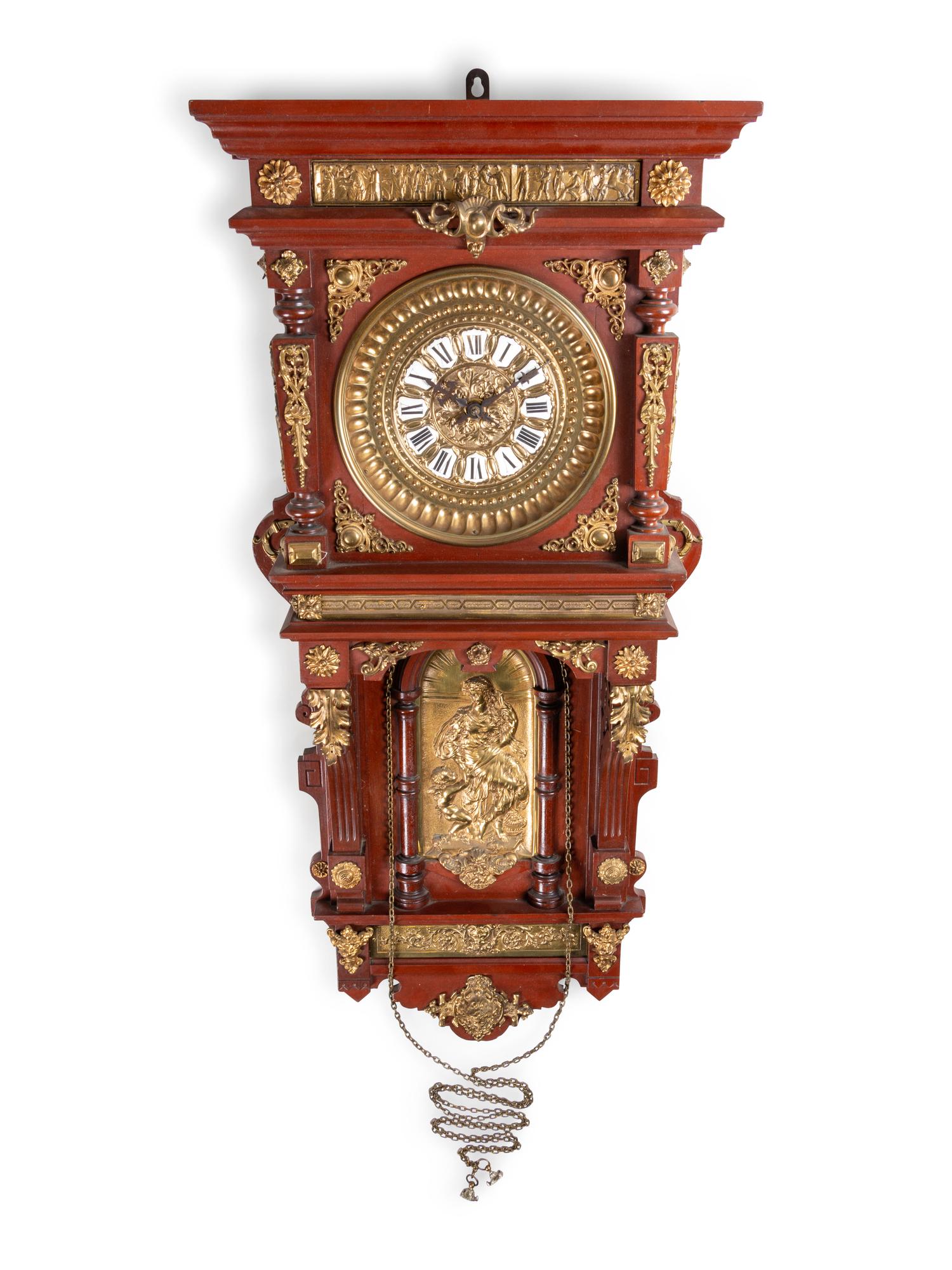 An Ansonia Hanging Antique Gilt Metal Mounted Wall Clock
