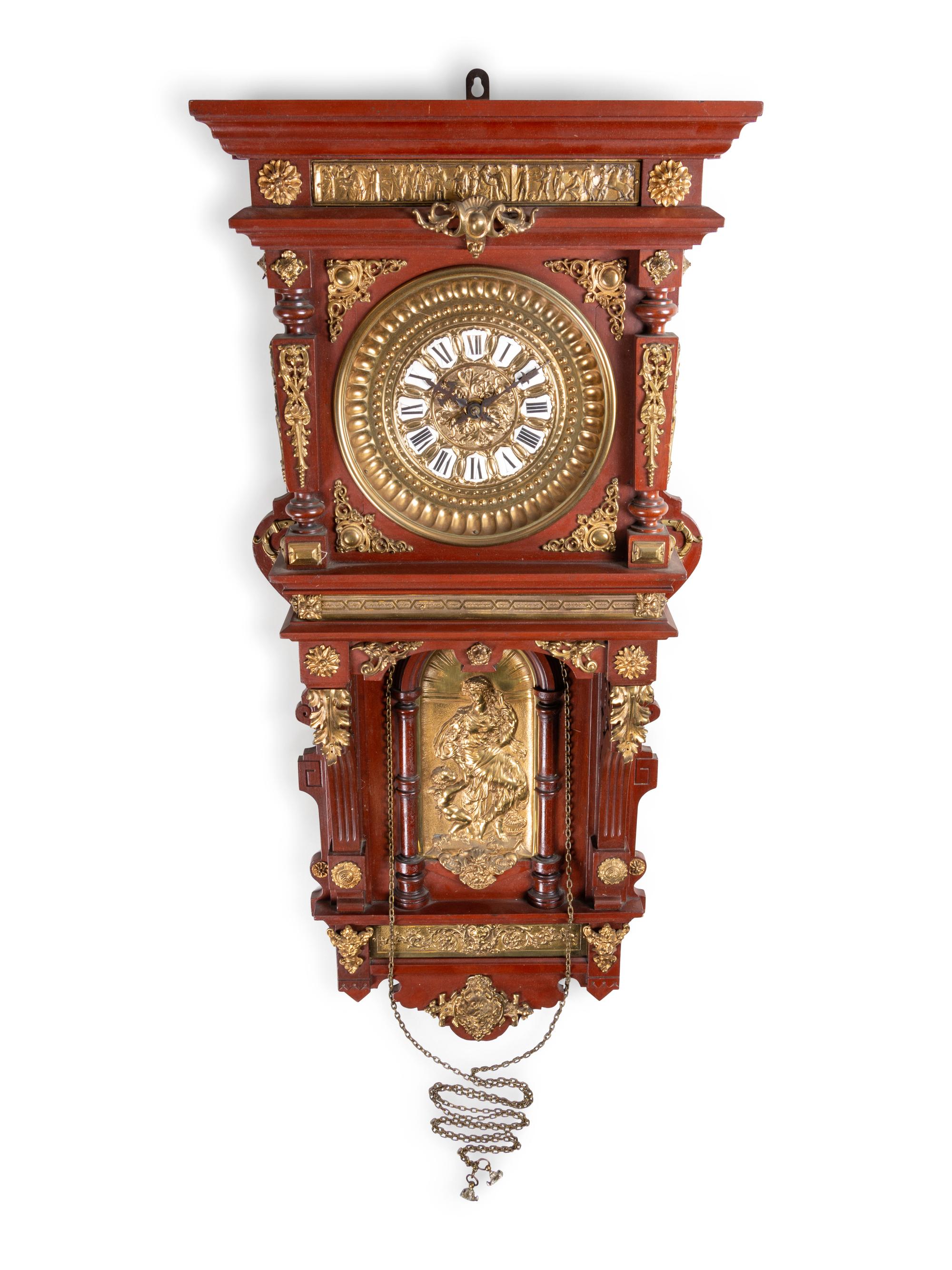 An Ansonia Hanging Antique Gilt Metal Mounted Wall Clock