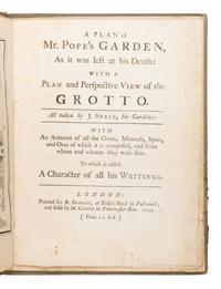[Pope, Alexander (1688-1744)]. Serle, John. A Plan of Mr. Pope's Garden, As it was left at his Death: with a Plan and Perspective View of the Grotto . London: R. Dodsley for M. Cooper, 1745.