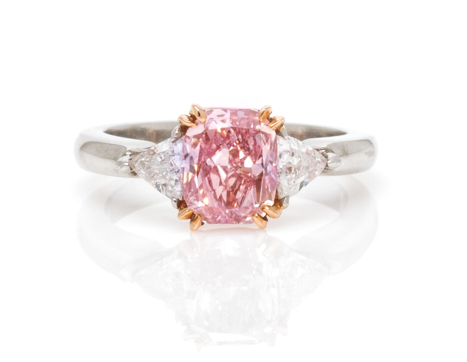 A Platinum, Treated Pink Diamond and Diamond Ring, 4.40 dwts.