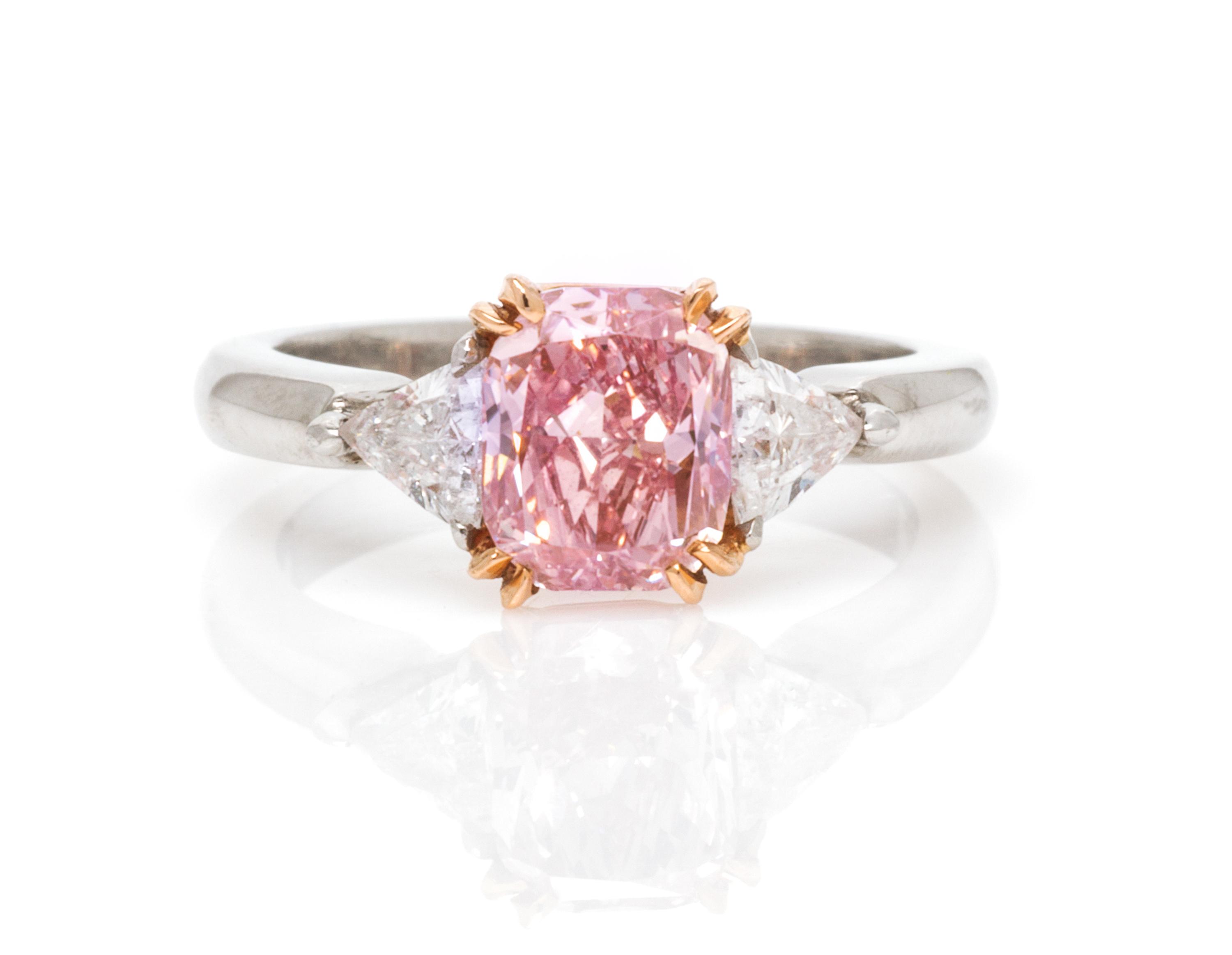 A Platinum, Treated Pink Diamond and Diamond Ring, 4.40 dwts.