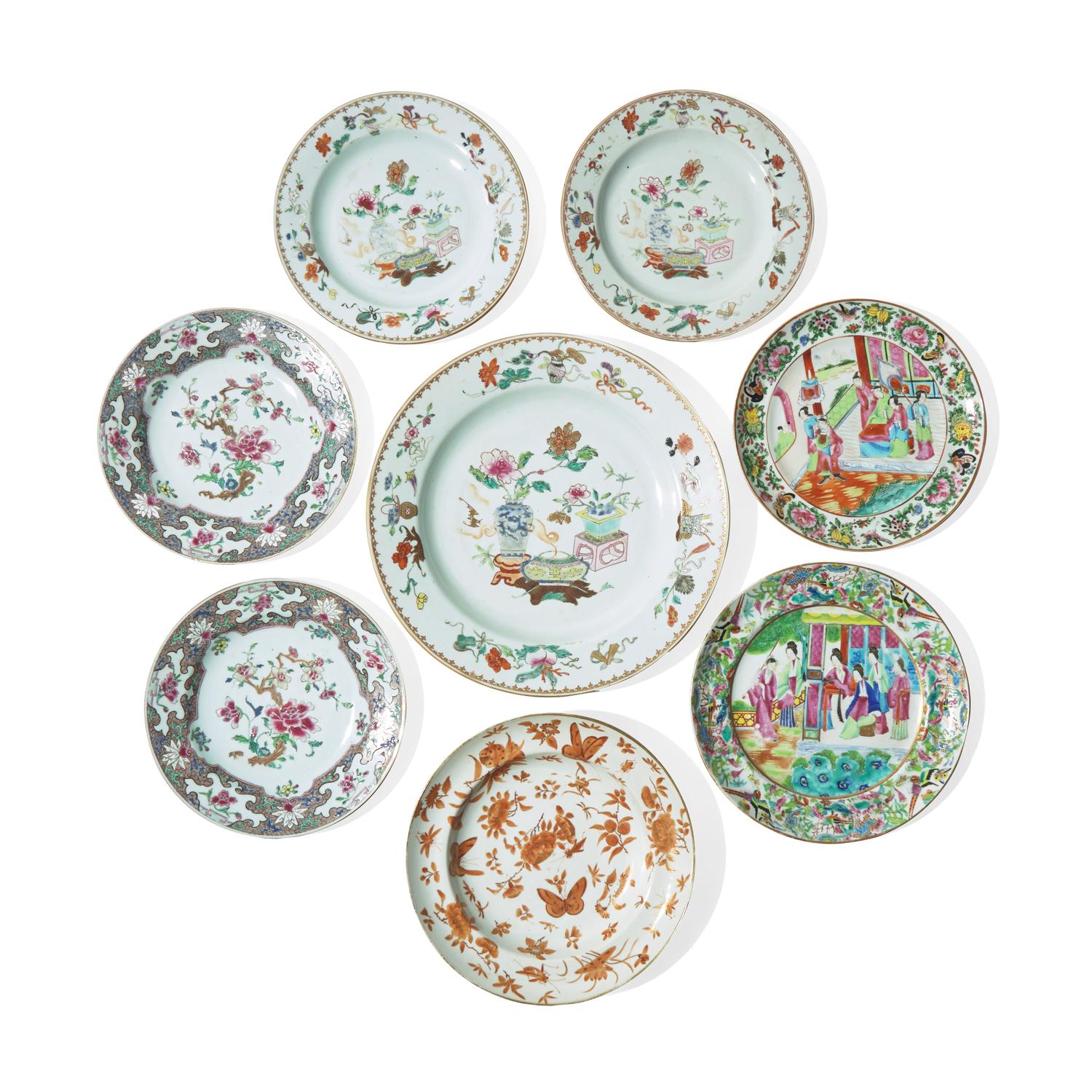 An Assorted Group of Eight Chinese Export Porcelain Plates