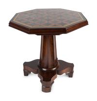 A Regency Faux-Grained Rosewood Adjustable Height Piano Stool Converted to a Table with Inset Marble Top — 19TH CENTURY