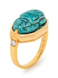 BVLGARI, FAIENCE SCARAB AND DIAMOND RING