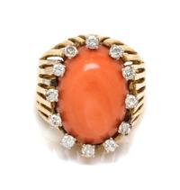 A Yellow Gold, Coral and Diamond Ring, 9.50 dwts.