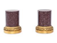 A Pair of French Gilt Bronze Mounted Porphyry Small Pedestals