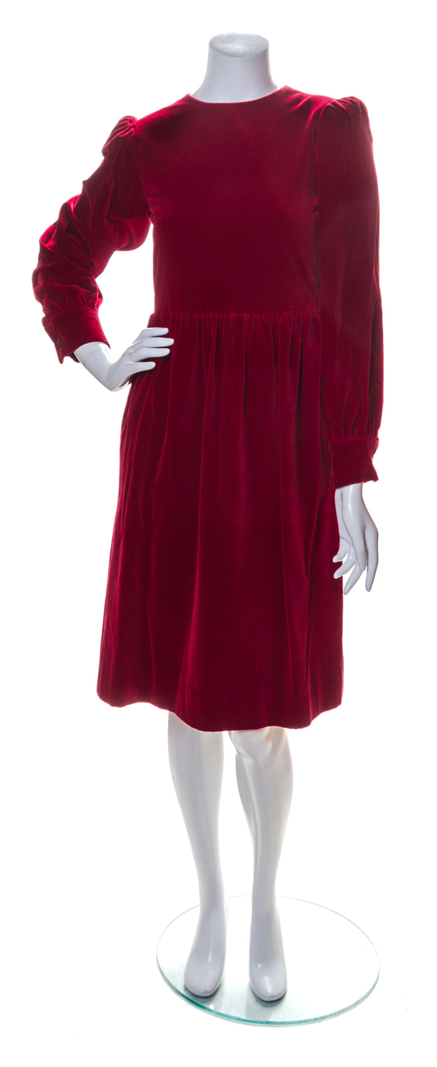 An Yves Saint Laurent Red Velvet Dress, Size 34.