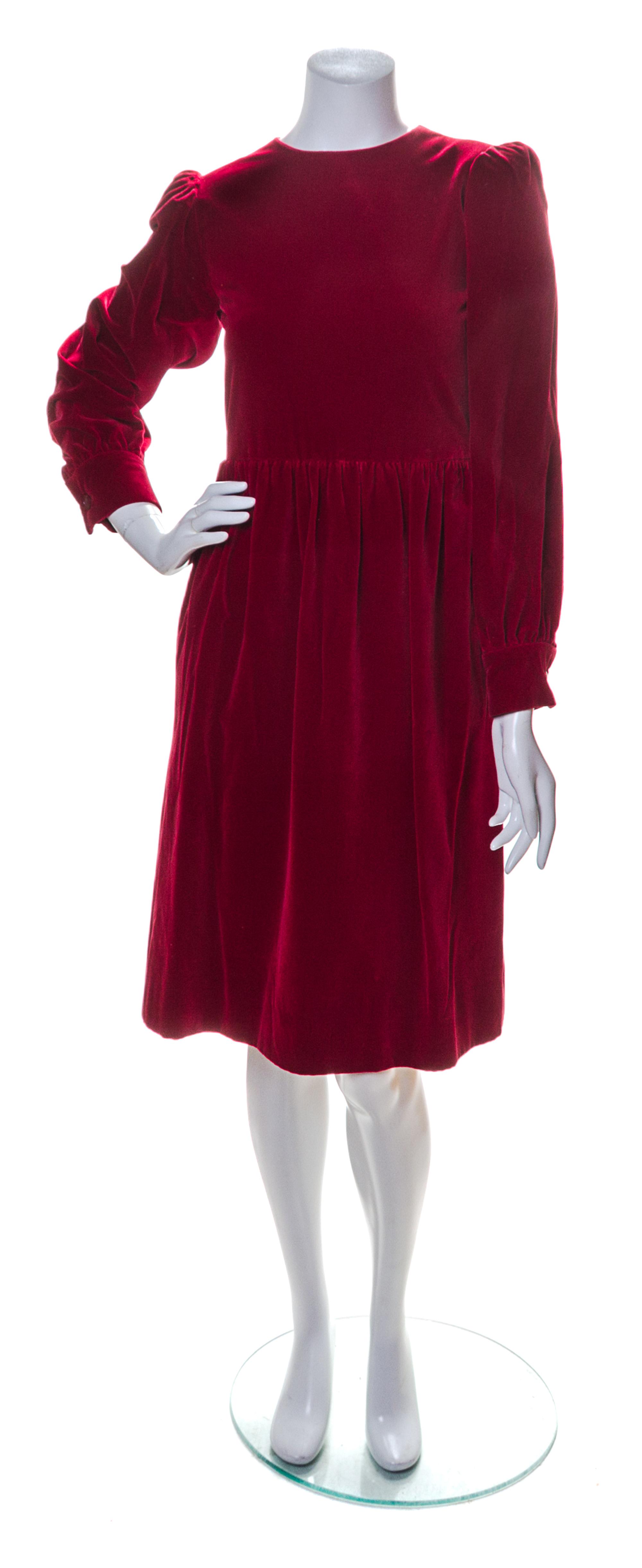 An Yves Saint Laurent Red Velvet Dress, Size 34.