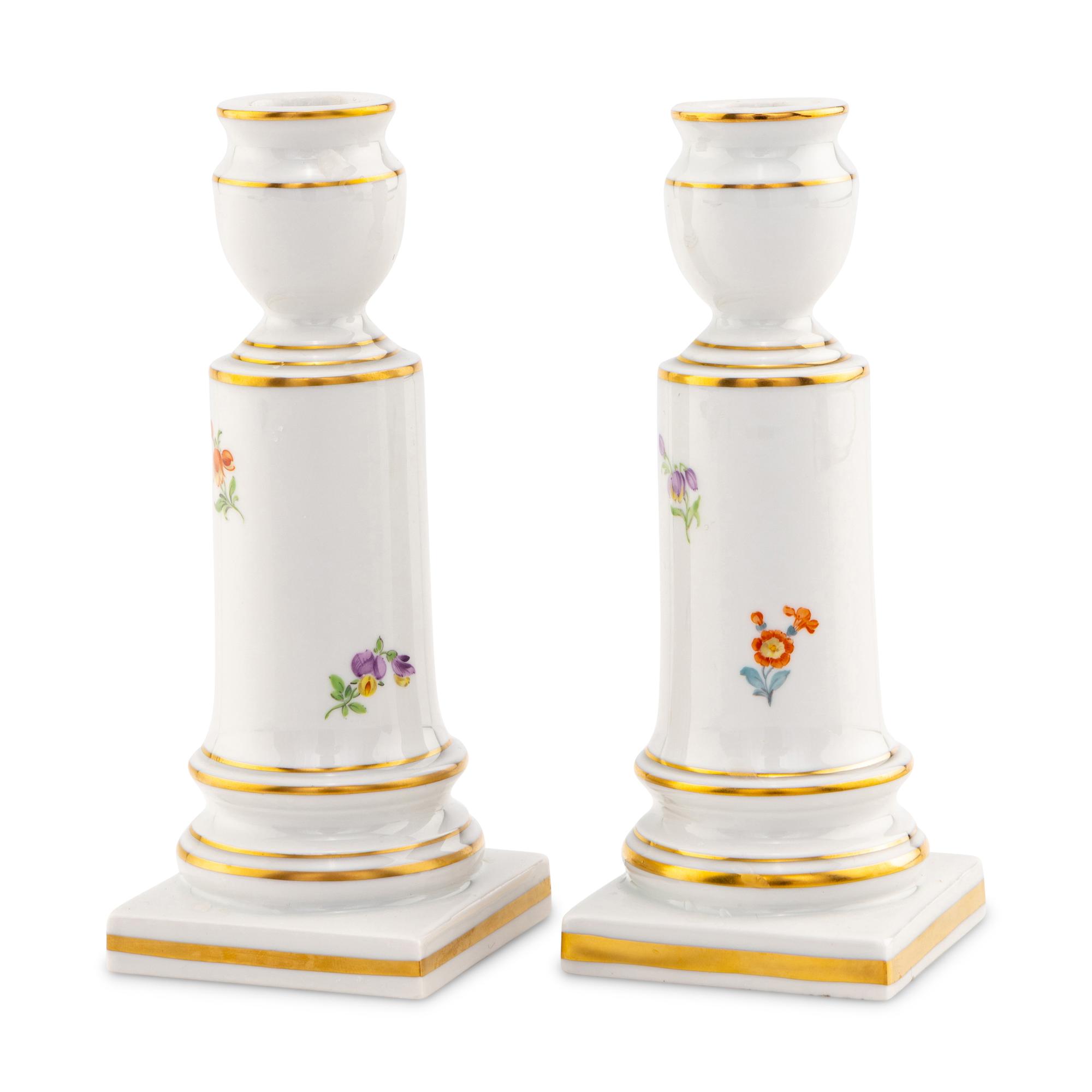 A Pair of Meissen Porcelain Candlesticks