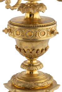 A Pair of Louis XVI Style Gilt Bronze and Marble Six-Light Candelabra