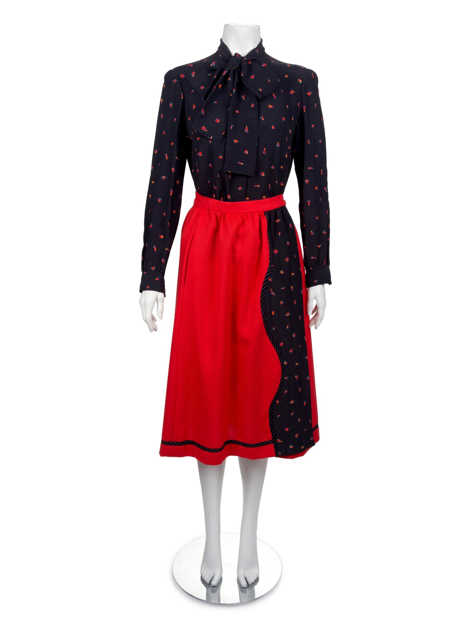 One Bill Blass Dress and Jacket, One Galanos Skirt Suit, and One Koos Ven den Akker Skirt Suit, 1970s-1980s — Sold to benefit the Art Acquisition Fund at the Indianapolis Museum of Art at Newfield.