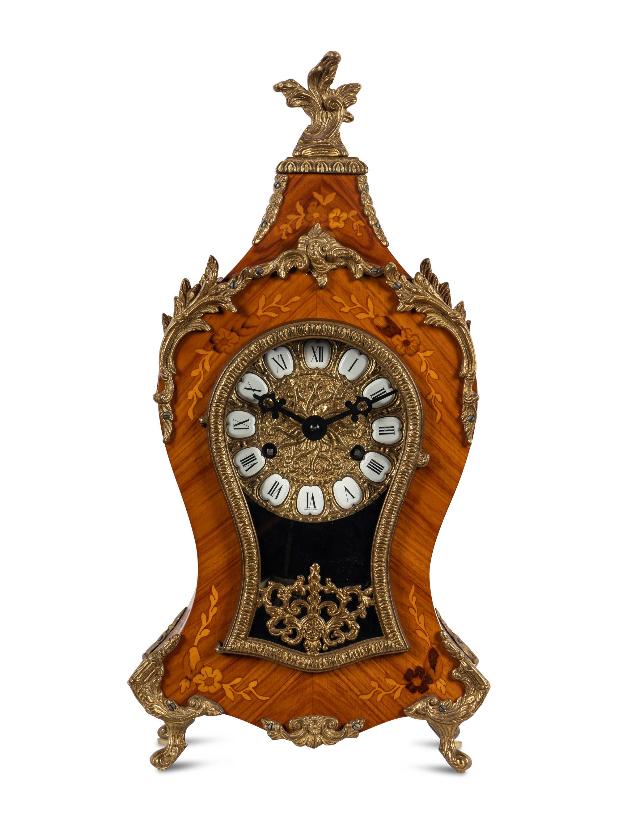 A Napoleon III Style Gilt Metal Mounted Marquetry Bracket Clock