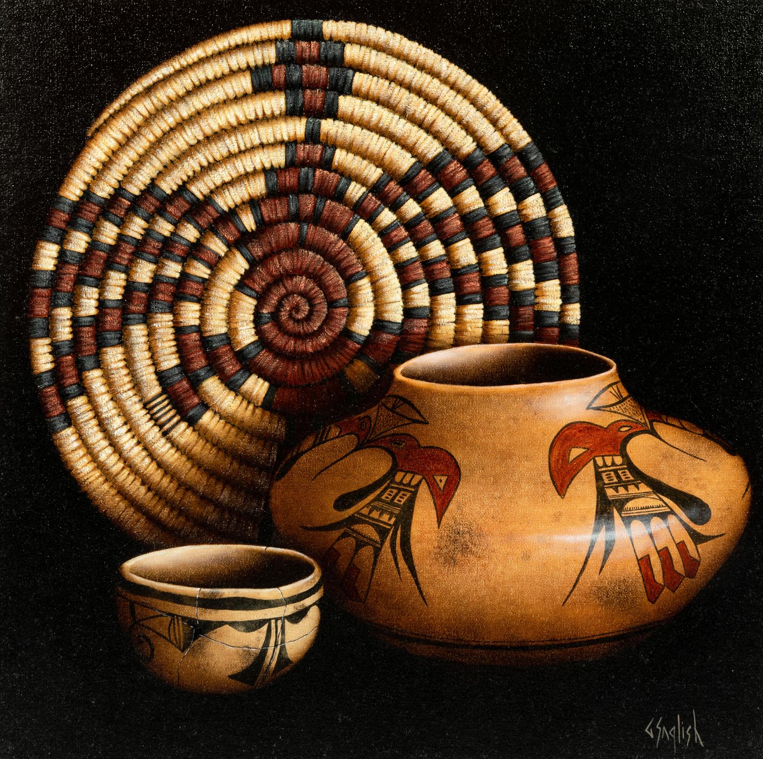 Three Works: Three Pottery Jars , Basket Tray with Two Jars and Two Pottery Jars